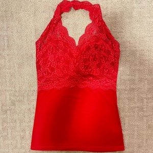 red lace halter top